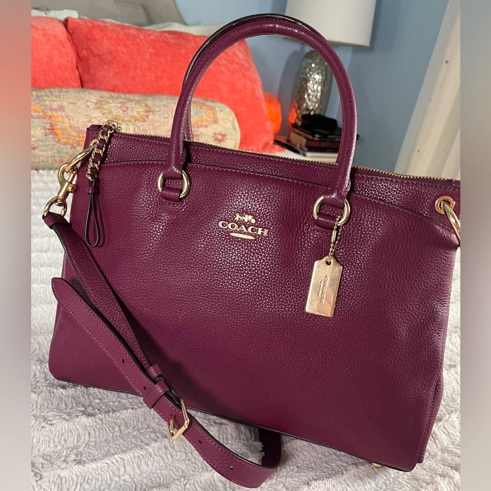 Coach Mia Leather Top Handle Satchel Handbag Shoulder Bag Dark Berry NWOT